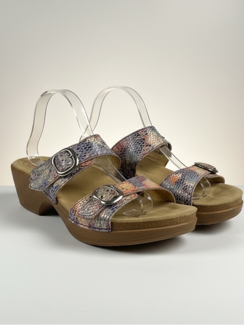 Dansko Sophie Multi Color Snake Print Wedge Sandals 41‎